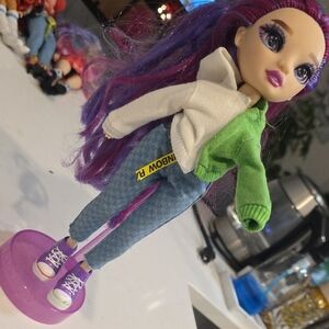 Trendy Doll with Purple Hair and Green Sweater